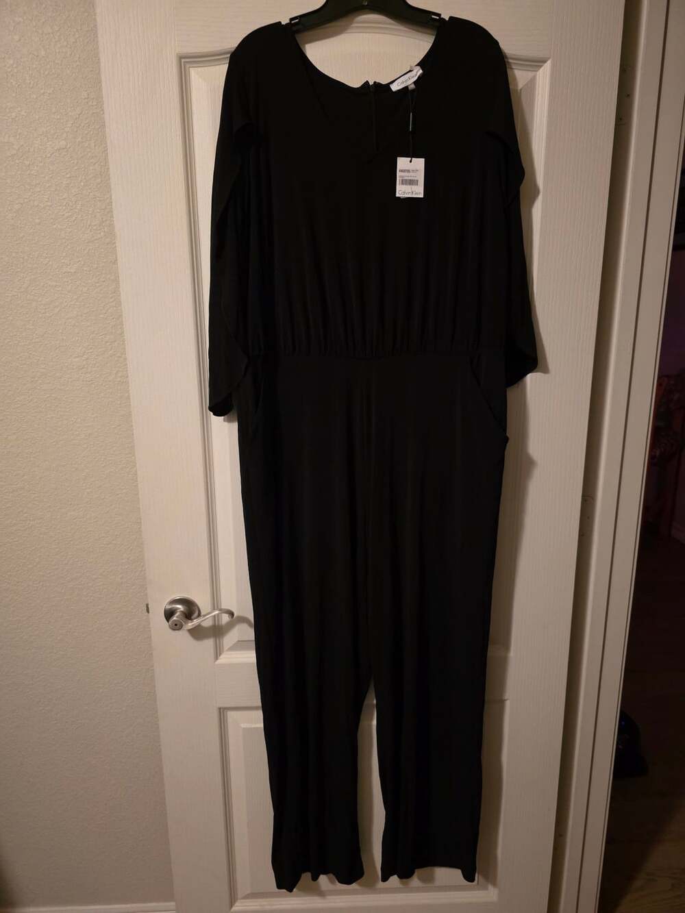 NWT Calvin Klein Jumpsuit Size 18W Black Flutter Sleeve Wide Leg